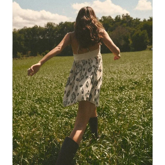 ZARA | Ecru/Blue | PRINTED HALTER DRESS - Picture 7 of 10